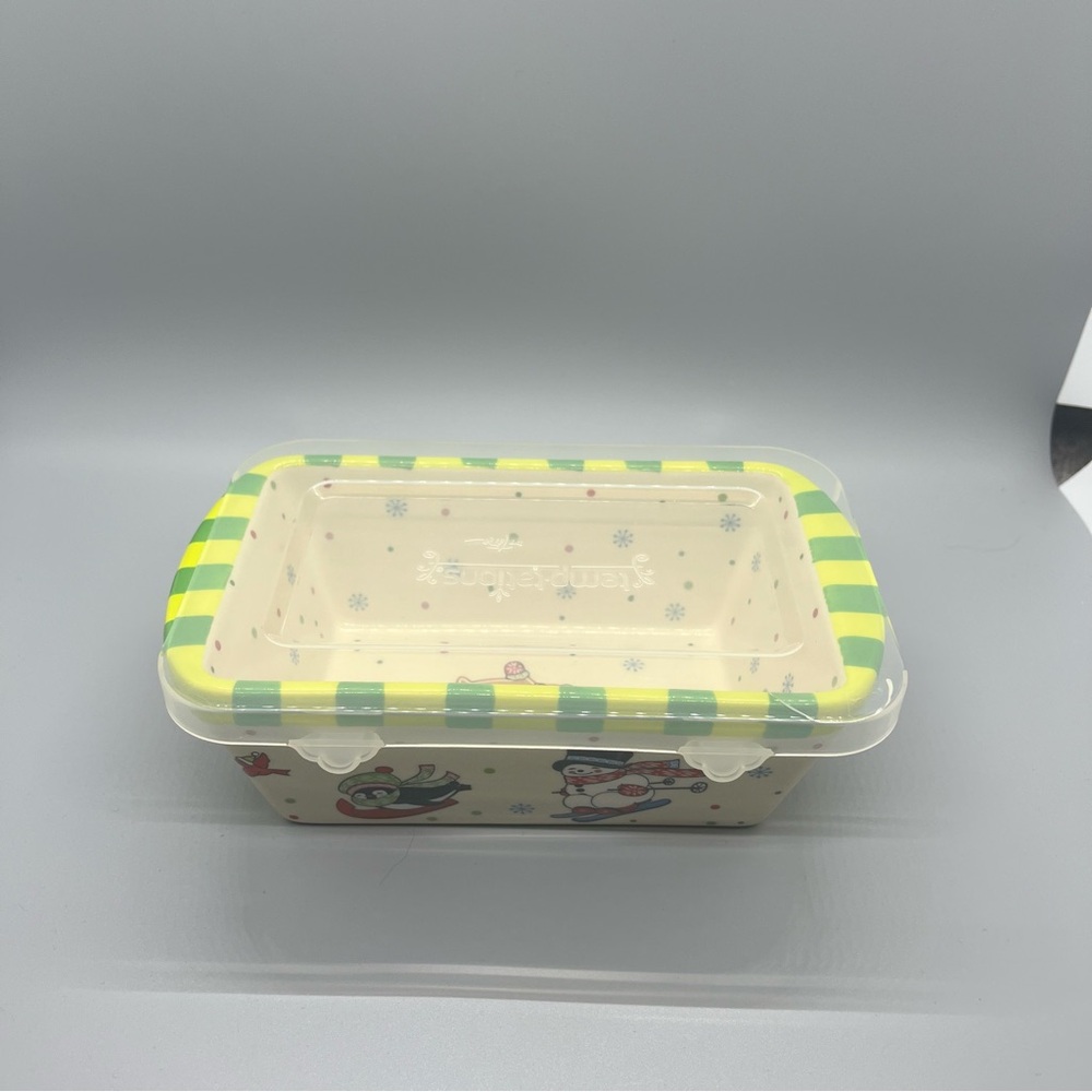 Temp-Tations QVC -hand painted Christmas mini loaf pan with lid - oven safe